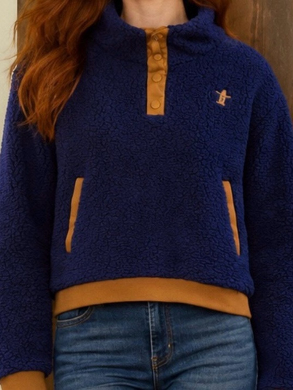 Houston Rodeo Live Stock Show and Rodeo SHERPA SNAP PULLOVER - NAVY/COYOTE
